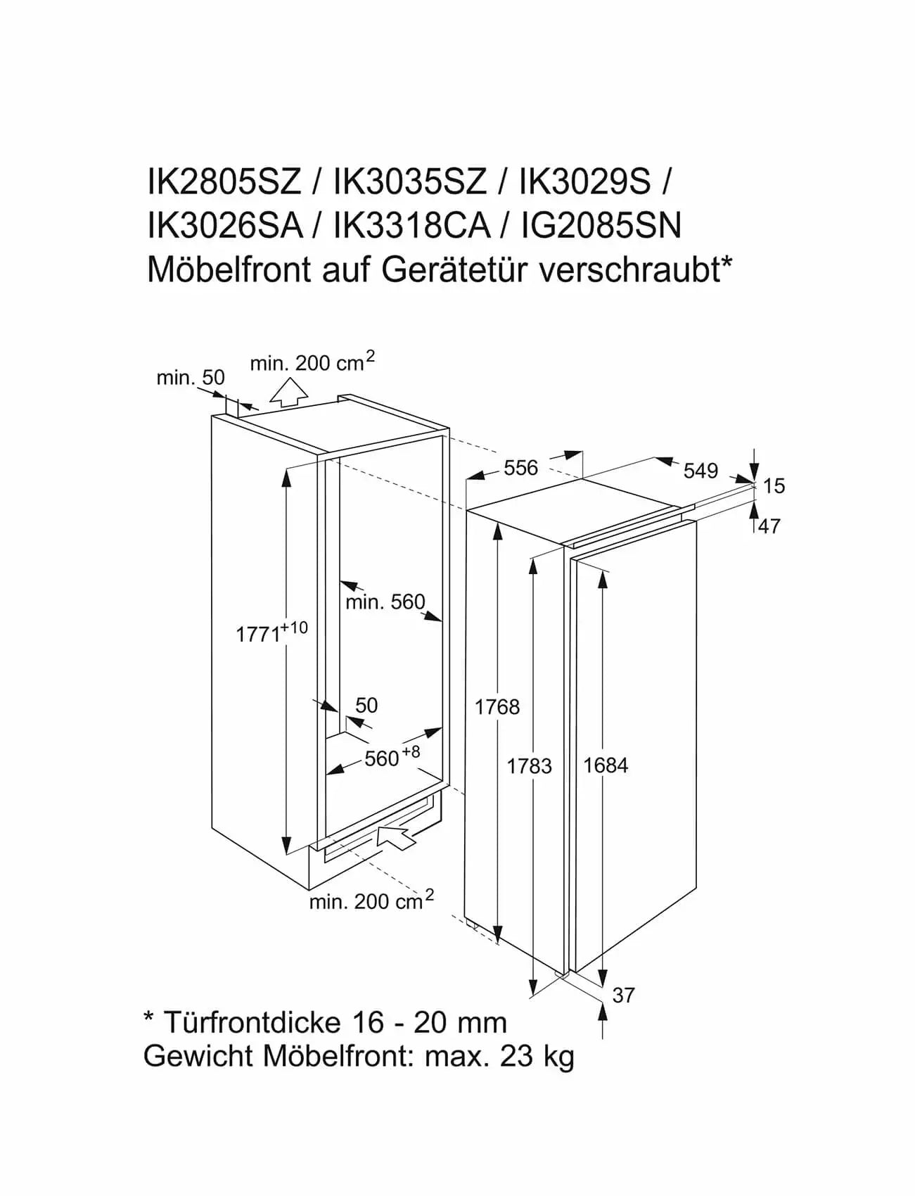 Electrolux IK2805SZR Kühlschrank Einbau Festtür 176.9 cm E Euro Norm